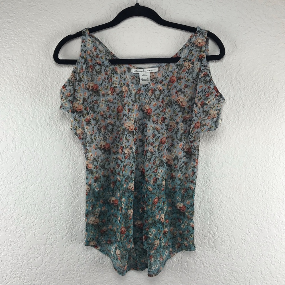Blue Cold Shoulder Floral Top S 💙